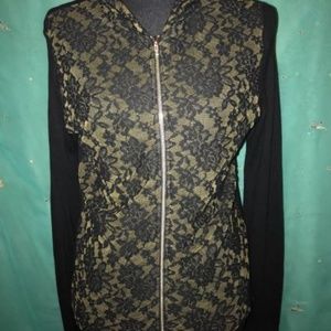 Black lace front hoodie Sz M NWOT
